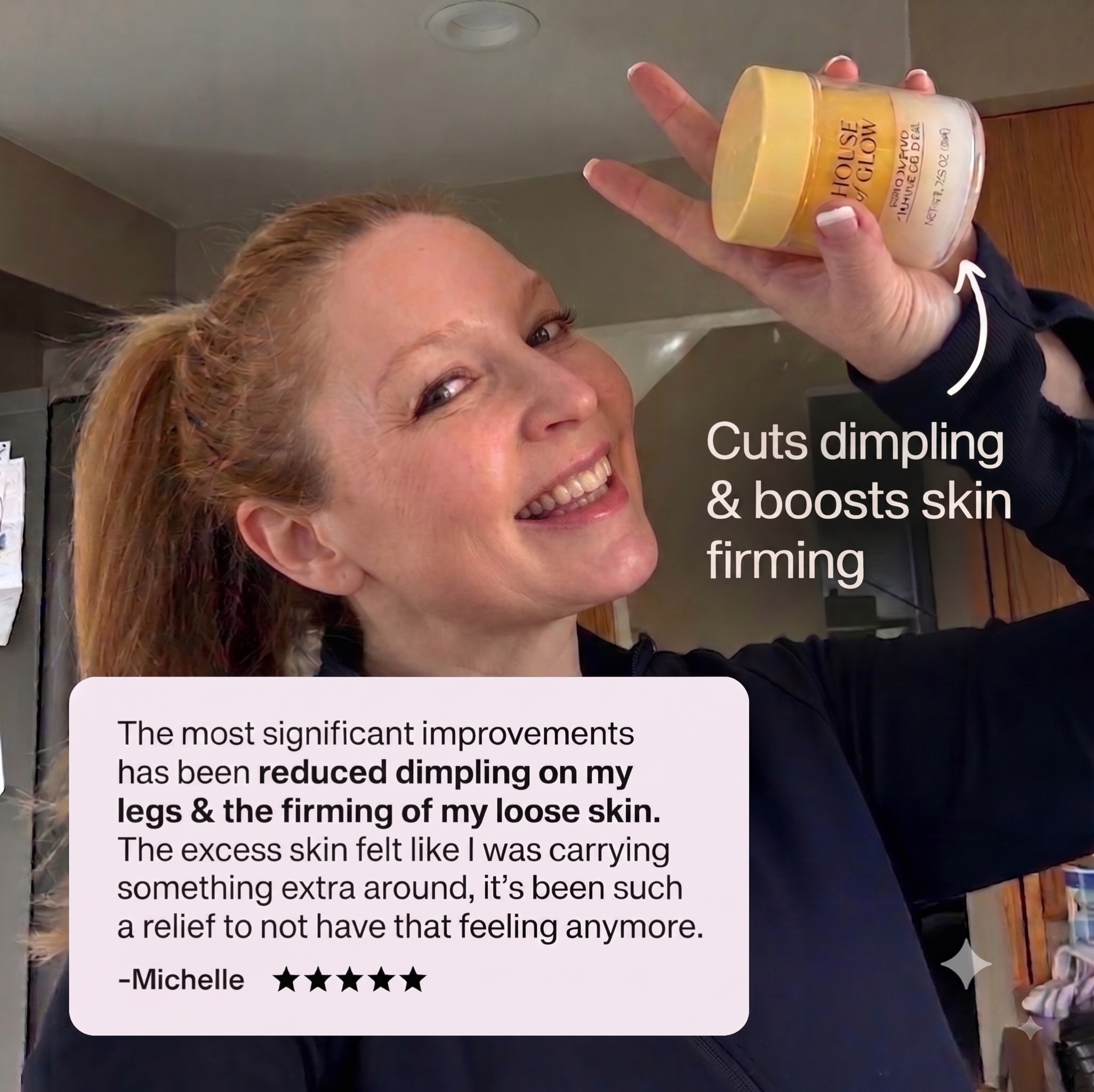 Michelle holding House of Glow Cryo Thermo Firming Gold Gel